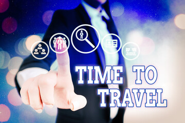 Conceptual hand writing showing Time To Travel. Concept meaning Collect moments Old ways won t open...