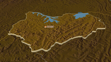 Kirundo, Burundi - extruded with capital. Relief