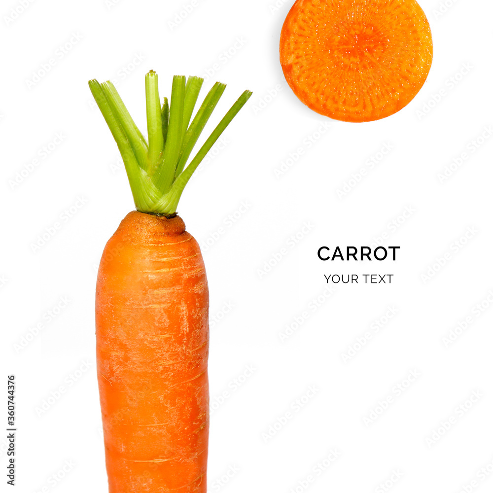 Wall mural creative layout made of carrot on the white background. flat lay. food concept. macro concept.