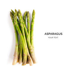 Creative layout made of asparagus on the white background. Food concept.