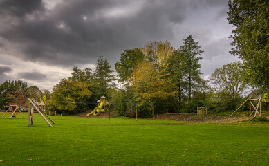 an empty playground in a park 