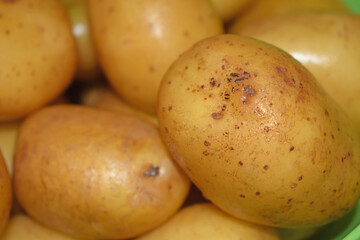 Close up shot of organic fresh raw potatoes