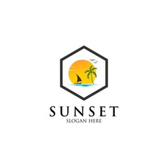Sunset With Beach Logo Design