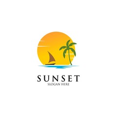 Sunset With Beach Logo Design