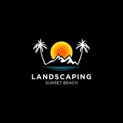 Sunset With Beach Logo Design