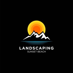 Sunset With Beach Logo Design