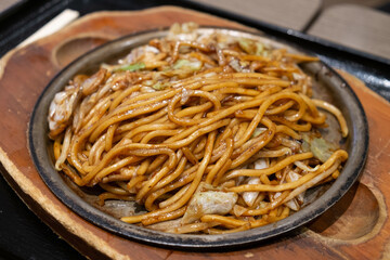 stir fried noodle on hot plate, Yakisoba