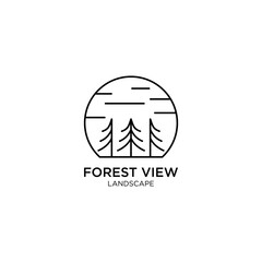 forest view with moon line art / monoline logo template