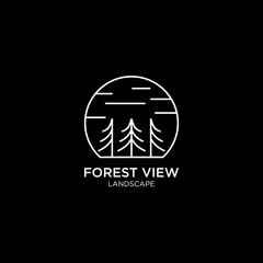 forest view with moon line art / monoline logo template