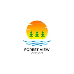 forest view with moon logo template