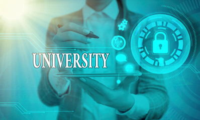Word writing text University. Business photo showcasing an educational institution designed to...