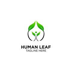 human with leaf / leaves abstract natural logo template