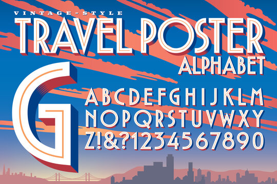 A Vector 3d Alphabet in the Style of Vintage 20th Century Travel Posters and Luggage Stickers