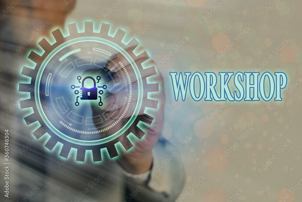 Poster writing note showing workshop. business concept for space or a building where the goods are produced