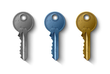 3D key to the door lock, Realistic object clipart, Vector illustration Eps 10