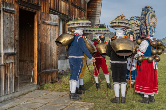 Silvesterchlausen or New Year&rsquo;s Mummers Processions. Its part of the Silvesterchlausen tradition of greeting for the New Year in the Canton of Appenzell, Switzerland