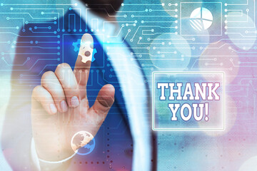 Text sign showing Thank You. Business photo showcasing polite expression to acknowledge a gift,...