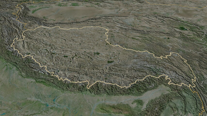 Xizang, China - outlined. Satellite