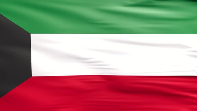 Waving flag. National flag of Kuwait. Realistic 3D animation