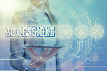 Conceptual hand writing showing Accessible. Concept meaning defined as something you can get to use...