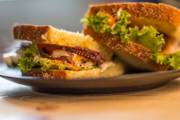 Sandwiches with octopus stock photo