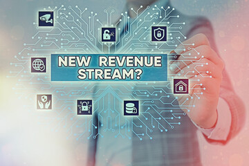 Word writing text New Revenue Stream Question. Business photo showcasing Additional Enhanced Source...