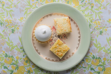 Breakfast with delicious petit cakes