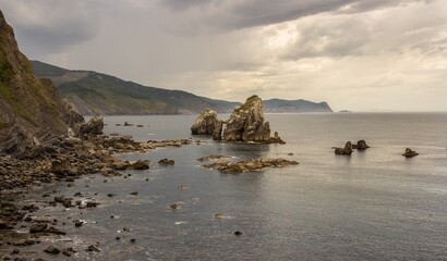 Panoramic shot of San Juan de Gaztelugatxe in Bakio, Spain