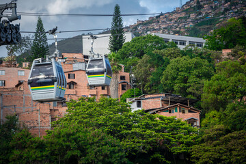 Medellin, Antioquia / Colombia. October 28, 2018. Line M of the Medellín Metro is a cable car line used as a medium-capacity mass transportation system. It was inaugurated on February 28, 2019. © alexander
