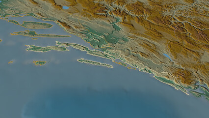 Dubrovacko-Neretvanska, Croatia - outlined. Relief
