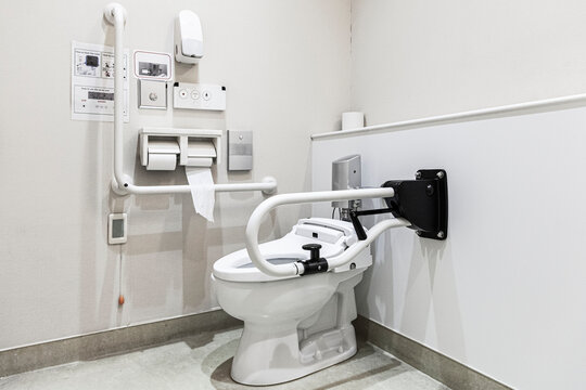 Toilet in hospital for patients and disabled person there are facilities, closet, basin stainless steel handle for the disabled