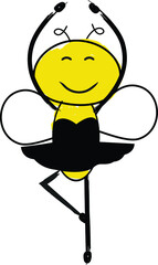 cartoon cute bee dancing in ballet pose as a ballerina