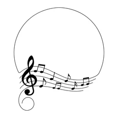 Rolgordijnen Music notes, musical background with circle frame, vector illustration. © Vectorry