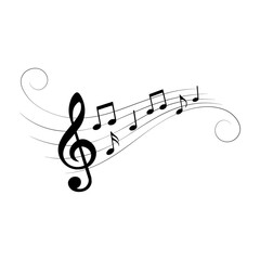 Music notes, design with swirls, vector illustration.