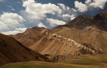 Rural landscape. View of the mountains and meadow in autumn. 