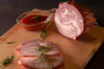 appetizing smoked pork brisket on a on the cutting Board