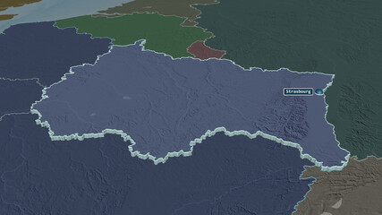 Grand Est, France - extruded with capital. Administrative