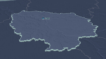 Fototapeta premium Île-de-France, France - extruded with capital. Administrative