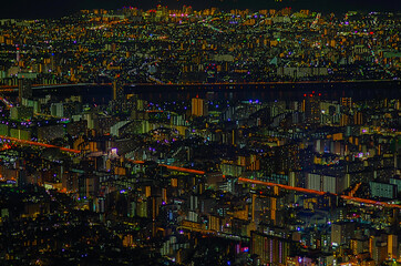 Tokyo city at night, the vast metropolis  spreads out  to the horizon as viewed from the Skytower
