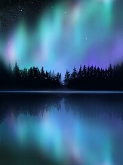 Northern aurora's landscape reflected on water
