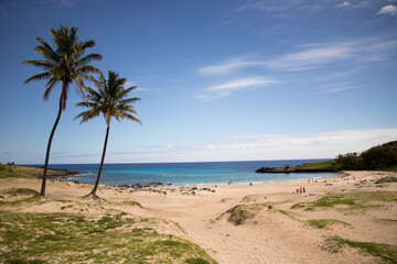 Práia de Anakena na ilha de Páscoa 