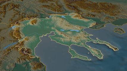 Central Macedonia, Greece - outlined. Relief