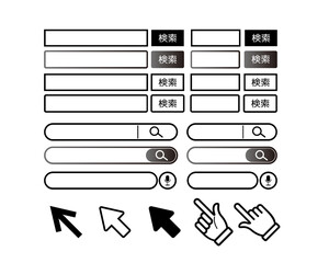 	検索ボックスと指先アイコンと矢印のベクターイラスト　検索バー　