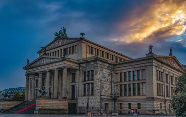 Berlin Konzerthaus at sunset dramatic sky no people