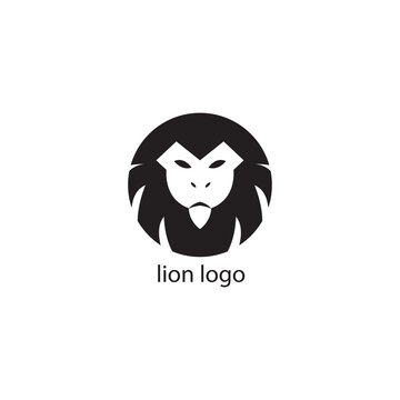 simple lion logo black and white circle. vector design