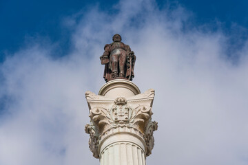 Fototapeta na wymiar View of Column of Pedro IV in the Rossio square, in Lisbon, Portugal