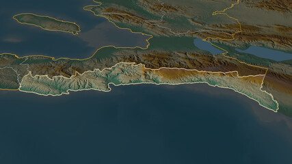 Sud-Est, Haiti - outlined. Relief