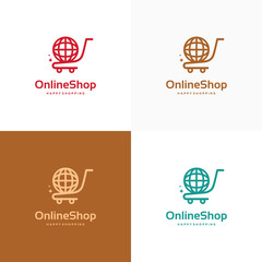 Online Shop logo designs concept, Shopping Cart logo design template vector