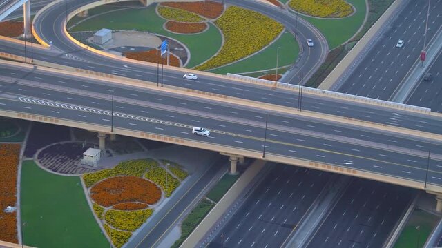 Aerial View of Daily Traffic on Sheikh Zayed Road, Dubai, United Arab Emirates