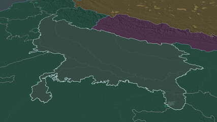 Uttar Pradesh, India - outlined. Administrative